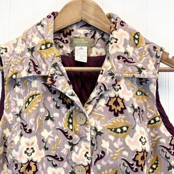 The Territory Ahead Womens 6 Corduroy Vest Button Front Purple Lavender Floral - Picture 3 of 7